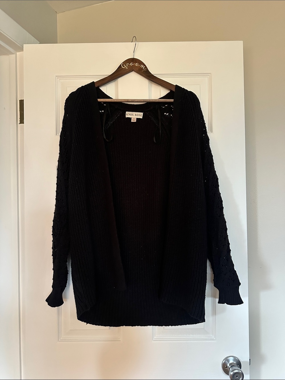 Knox Rose Black Open Cardigan with Textured Sleeves